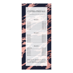 Rose Gold Navy Blue Modern Chic Marble Pattern Rack Card