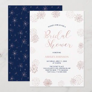 Rose gold & Navy blue Modern Pattern Bridal Shower Invitation