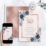 Rose Gold Navy Blue Pink 50th Birthday Floral  Invitation<br><div class="desc">Make your 50th birthday party one to remember with this beautiful, elegant Rose Gold Navy Blue Pink Floral Invitation. With exquisite watercolor rose florals in navy blue and dusty pink, you can't go wrong with such a sophisticated design! The luxurious rose gold faux foil text box adds the perfect finishing...</div>
