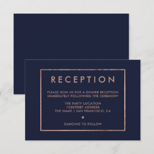 rose gold navy blue reception wedding invitation