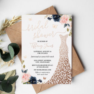 Rose Gold Navy Dress Bridal Shower Foil Invitation