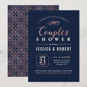 Rose Gold & Navy   Elegant Couples Wedding Shower Invitation