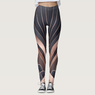 Rose Gold Navy Geometric Fan Neo Deco Art Leggings