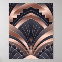 Rose Gold Navy Geometric Fan Neo Deco Art
