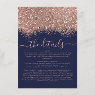Rose Gold Navy Glitter Confetti Wedding Details Enclosure Card