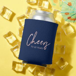 Rose Gold & Navy Modern Adult Birthday Party Favou Can Cooler
