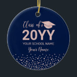 Rose Gold & Navy Photo Graduation Christmas Gift Ceramic Ornament<br><div class="desc">This modern graduation ceramic ornament features rose gold typography "Class of 20YY (graduation year)" and a graduation cap graphic with a confetti background. You can customize the text. More colour options and custom graduation gifts are available at my shop BaraBomDesign.</div>