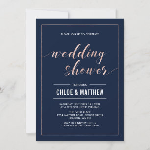 Rose Gold & Navy   Simple Modern Wedding Shower Invitation