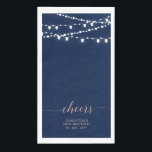 Rose Gold & Navy String Lights Elegant Cheers Napkin<br><div class="desc">Add stylish detail to your special day with this custom party napkin. This design features elegant script lettering " Cheers" with string lights. You can personalize the text for any event or party. Matching invitations and party supplies are available in my shop BaraBomDesign.</div>