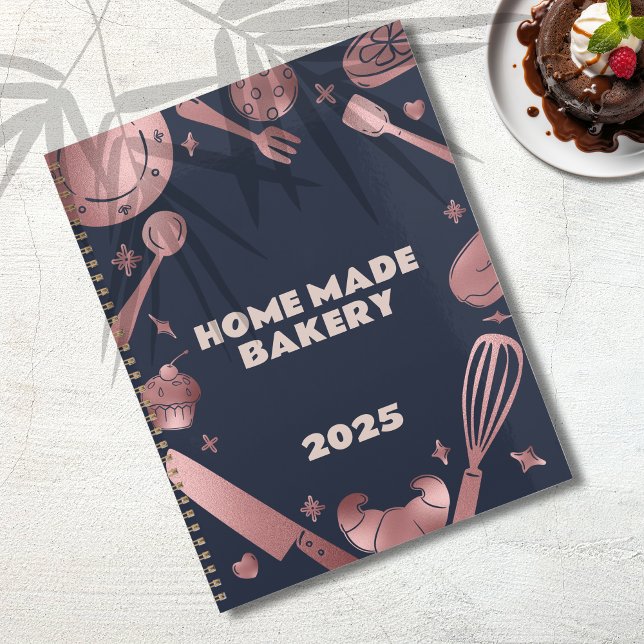 Rose Gold & Navy Ustensiles de cuisine Boulangerie (Rose Gold & Navy Baking Utensils Bakery Business Planner)