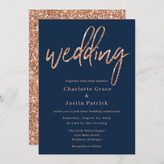 Rose Gold & Navy Wedding Invitations Template