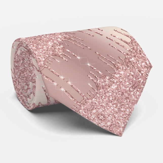 Rose Gold Neck Tie Sparkle Blush Glitter Drips (Rolled)