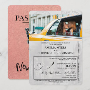 Rose Gold New York City Passport Wedding Invitation