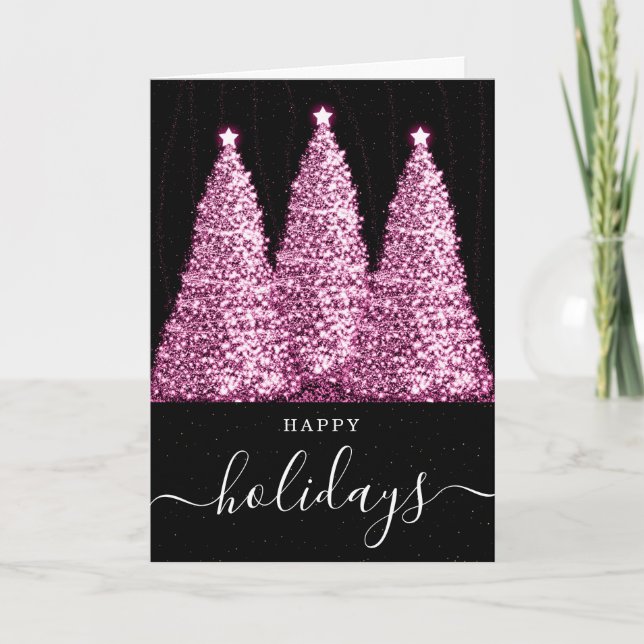 Rose Gold No Photo Holidays Christmas Glitter Tree Holiday Card (Front)