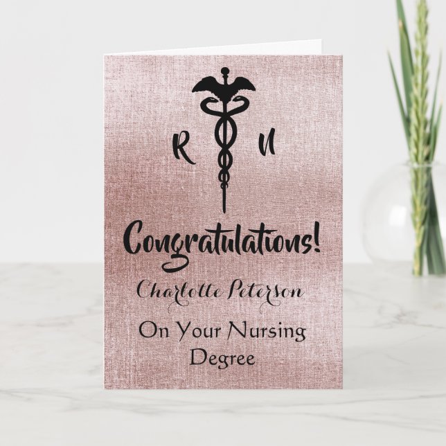 Rose Gold  Nurse Graduation Congratulation Card (Front)