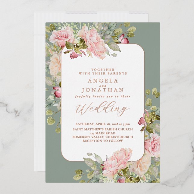 Rose Gold Olive Green Floral Wedding (Envelope)