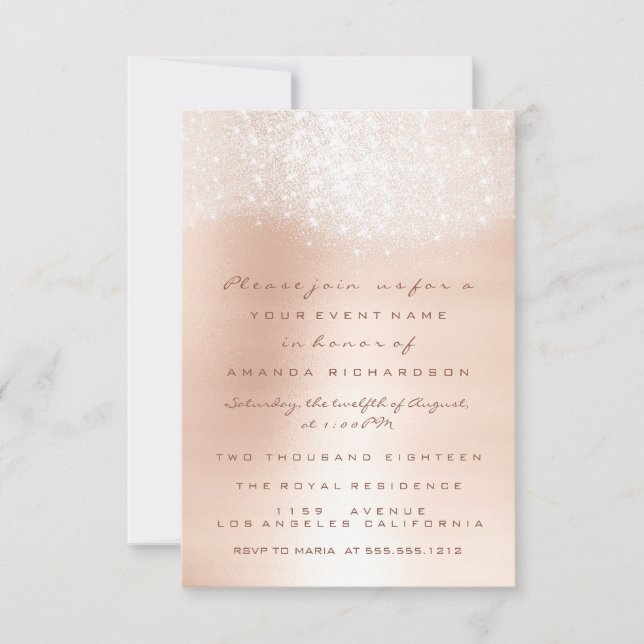Rose Gold Ombre Glitter Formal Invitation Spark (Front)