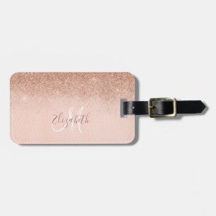 Rose Gold Ombre Glitter Monogram Luggage Tag