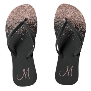 Rose Gold Ombre Glitter Sparkle Monogram Flip Flops