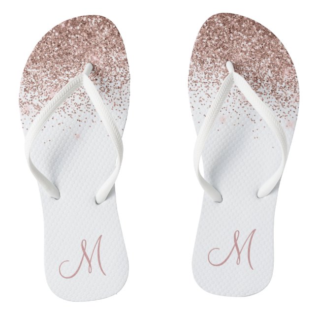 Rose Gold Ombre Glitter Sparkle Monogram Flip Flops (Footbed)