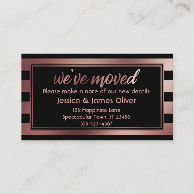 Rose Gold Ombre Stripes "We've Moved" Card (Front)