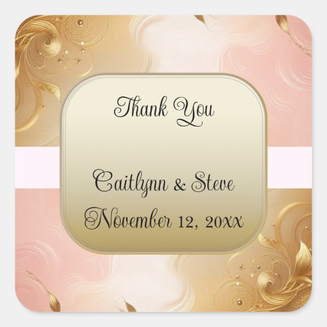 Rose Gold Ombre Wedding Square Sticker (Front)