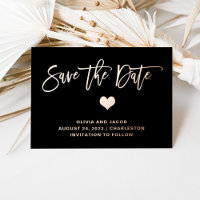Rose Gold on Black with Heart | Save the Date