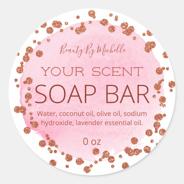 Rose Gold On Pink And White Dots Soap Bar Labels (Front)