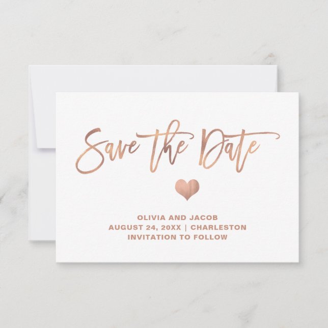 Rose Gold on White with Heart | Photo Back Save The Date (Front)