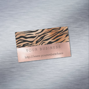 Rose Gold Orange Black Tiger Print Magnetic Business Card