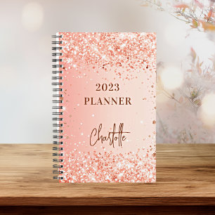 Rose gold orange glitter name script 2026 planner