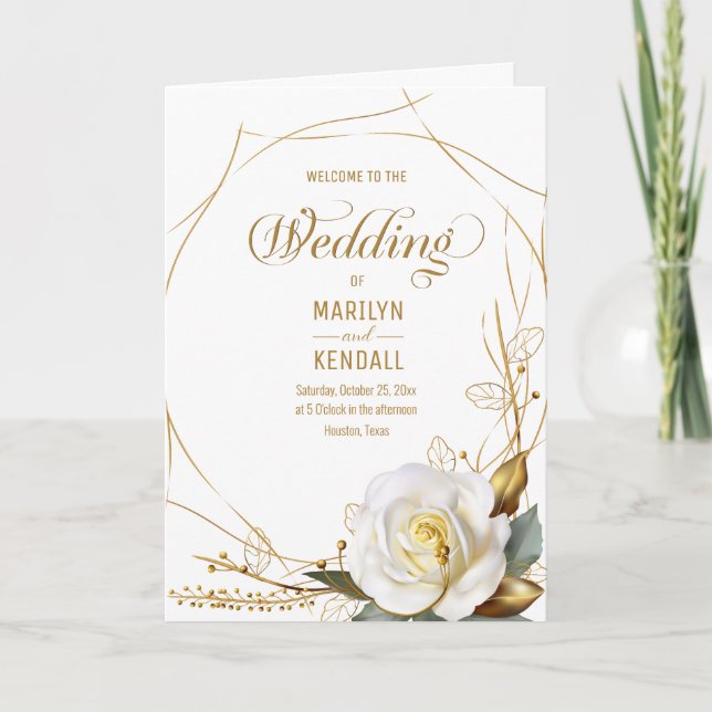 Rose Gold Organic Floral Wedding Program (Front)