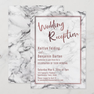 Rose Gold Over Marble Bold Wedding Reception Invitation