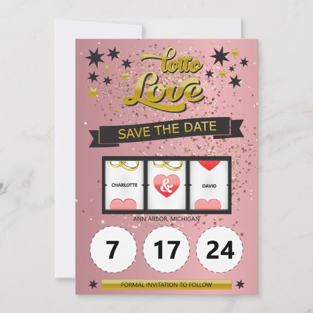 Rose Gold Paillettes Lotto Love Save the Date (Devant)