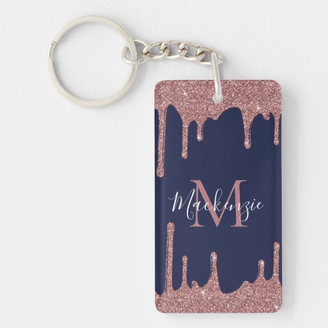Rose Gold Paillettres Bleu Marine Gouttes Monogram (Devant)