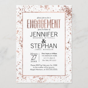 Rose Gold Paint Splatters Engagement Invitations
