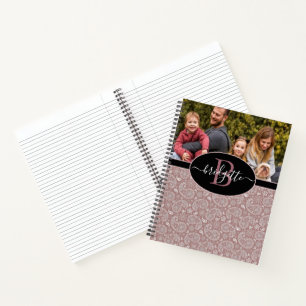 Rose gold paisley and black personalized photo notebook