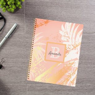 Rose gold palm leaves modern elegant monogram notebook