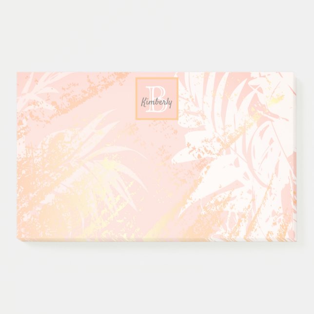 Rose gold palm leaves monogram post-it notes (Front)