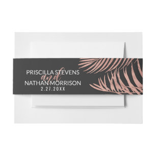 Rose Gold Palm Tree Fronds Black Modern Wedding Invitation Belly Band
