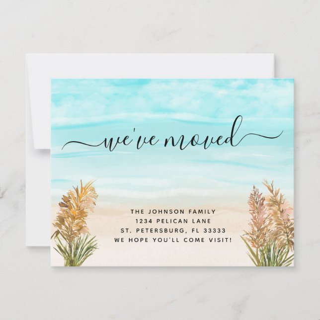 Rose Gold Pampas Grass Sandy Beach New Address Announcement (Front)
