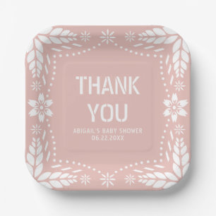 Rose gold papel picado Thank You Baby Girl Shower Paper Plate