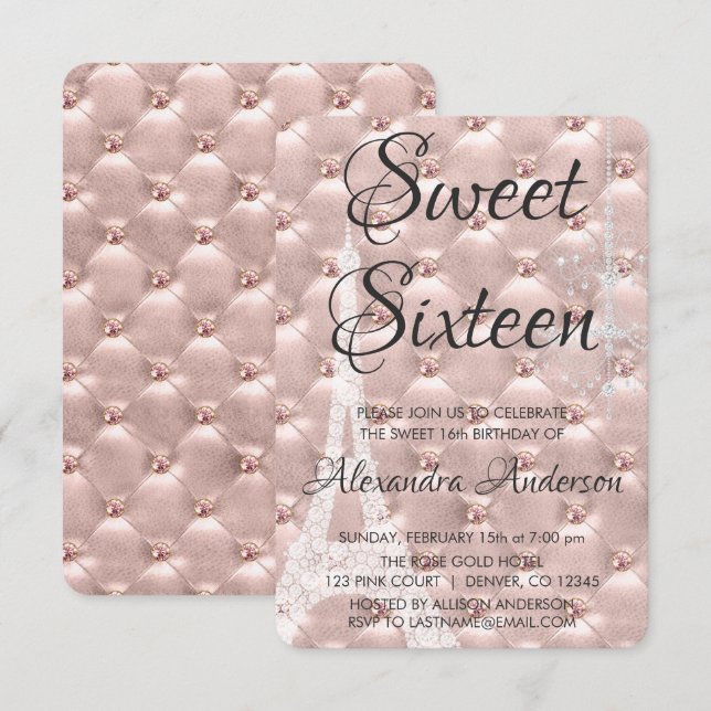 Rose Gold Paris Sweet Sixteen Birthday Party Invitation (Front/Back)