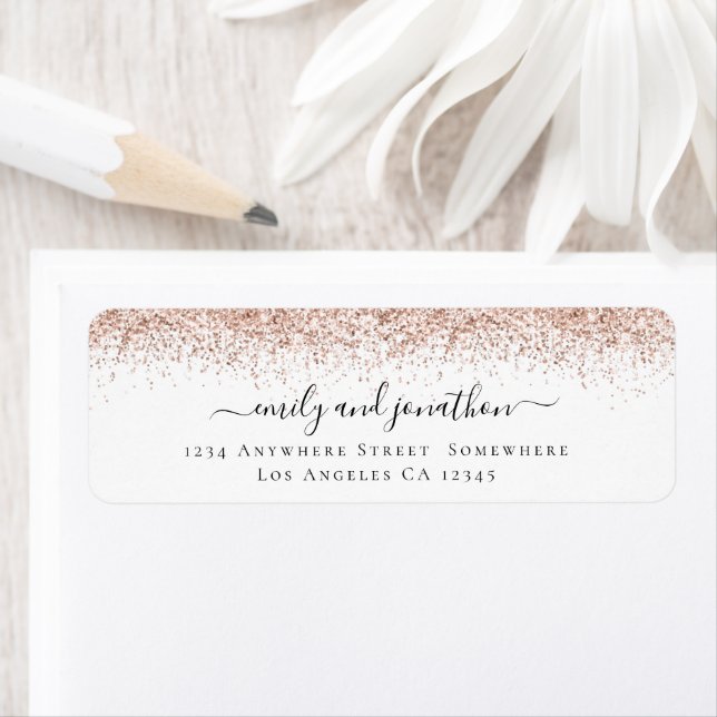 Rose Gold Parties scintillant Bordure Nom de retou (En situation)