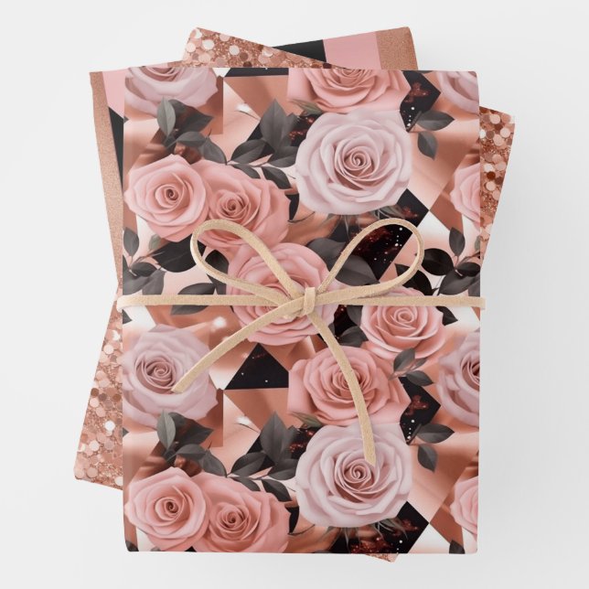 Rose Gold Pattern Wrapping Paper Sheet (In situ)