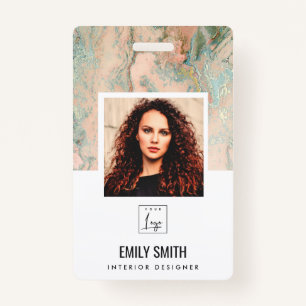 ROSE GOLD PEACH GREEN EMPLOYEE PHOTO BAR CODE NAME BADGE