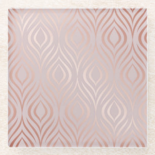 Rose gold peacock feathers, vintage glass coaster