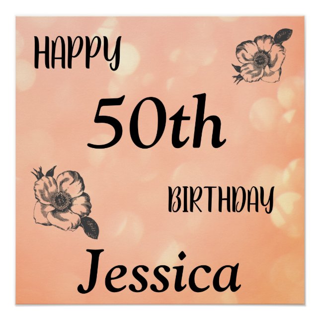 Rose Gold personalised Happy 50th Birthday Poster (Front)