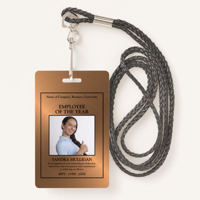 Rose Gold/Personalised Photo - Employee Award Badge (Front with Lanyard)