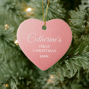 Rose Gold Personalized First Christmas Heart  Ceramic Ornament
